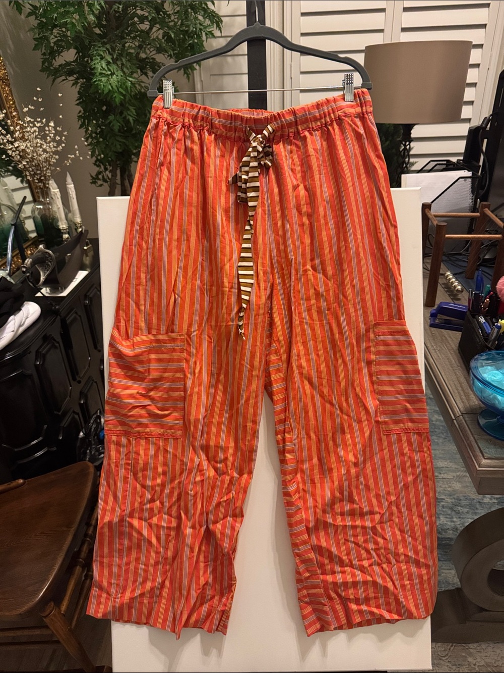 Women’s Orange Striped Casual Drawstring Pants